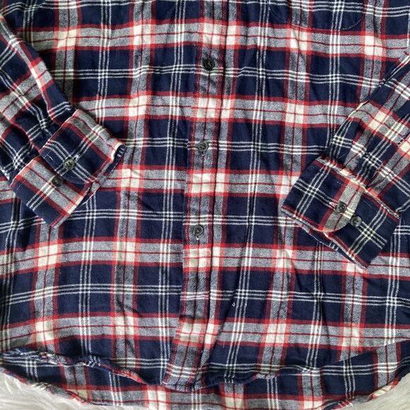Club Room Shirt Sz L Navy Blue Red White Flannel Check 100% Cotton Casual Mens - Picture 3 of 9